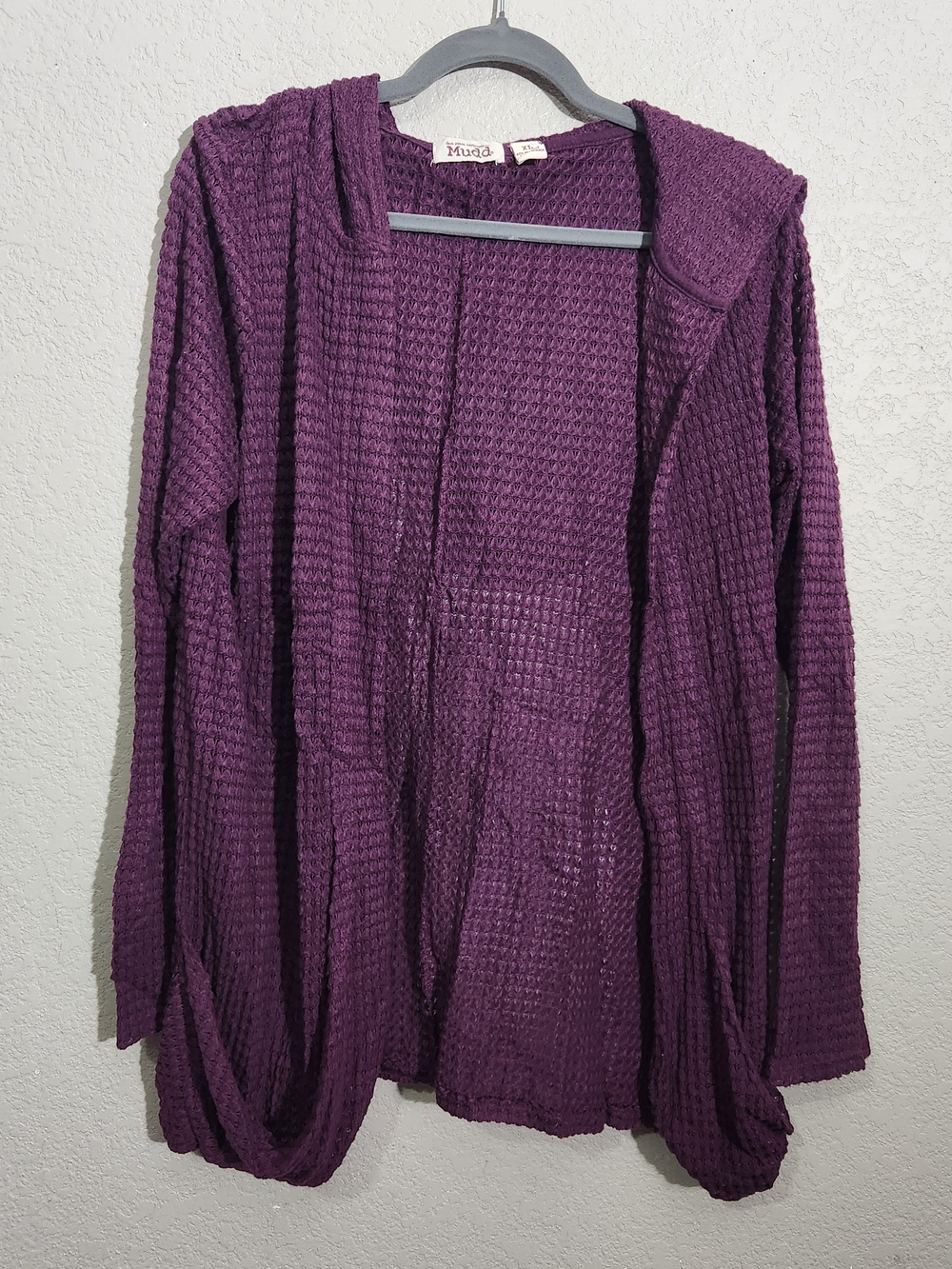 Mudd Cardigan Women's XL Purple Open-Front Waffle Knit Ooen Weave